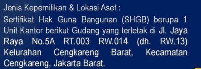 Gudang di Gudang Jalan Jaya Raya, Jakarta Barat Bagus SHM 2