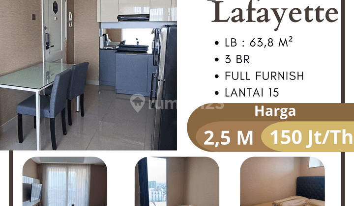 Dijual Apartemen Lafayette 3 BR Lantai 15 Full Furnish Siap Huni  1