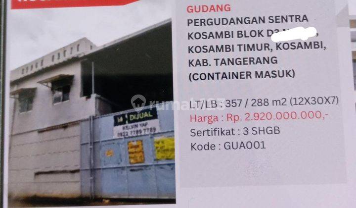 Dijual Gudang di Sentra Kosambi Tangerang 1