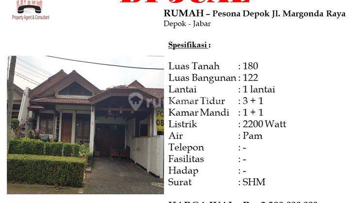 DIJUAL Rumah di Pesona Depok Jl. Margonda Raya 1