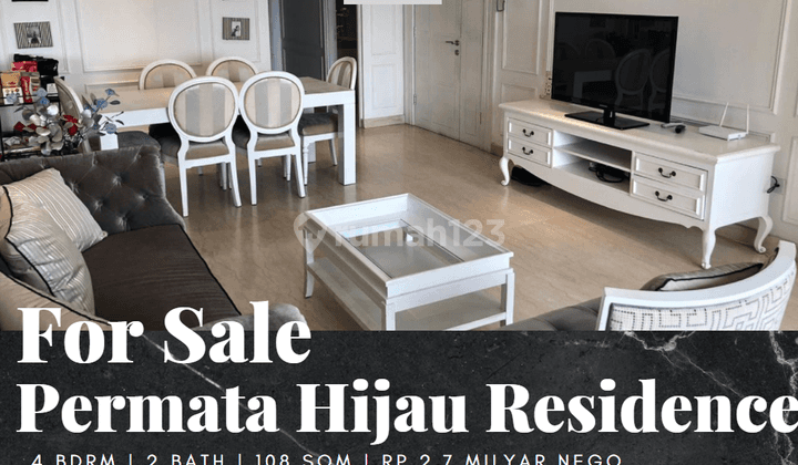 Dijual Apartemen Permata Hijau Residence 3 Bedroom Low Floor Furnished 1