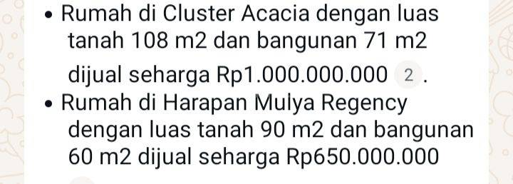 Rumah Harapa Mulya Regensi Luas 90 Shm Tarumajaya Bekasi 2