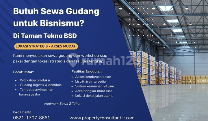 3-story warehouse, Multi-functional spacious area in Taman Tekno, BSD