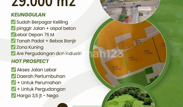 Strategic Land, 2.9 Ha, ideal for warehouses, clusters, investment on Permata Parung Bogor road. Strategic Land, 2.9 Ha, ideal for warehouses, clusters, investment on Permata Parung Bogor road.