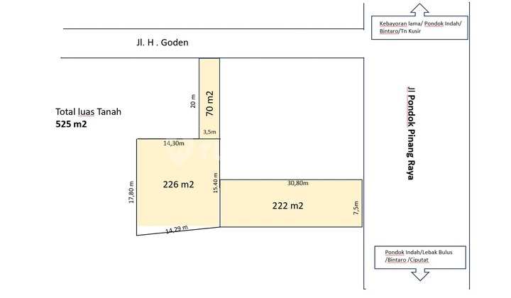 Lokasi Strategis, 525 M2 Ngantong, 2 Akses Pintu, Pondok Pinang 2