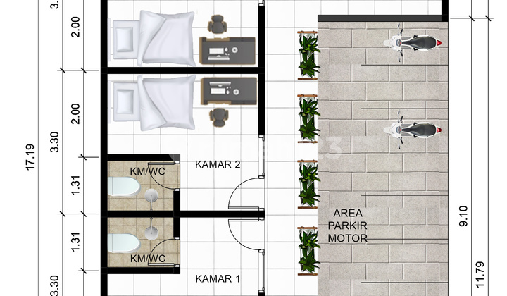 Ring 1 UGM and 15 minutes to UII, 2nd floor boarding house with 9 rooms for sale. 2