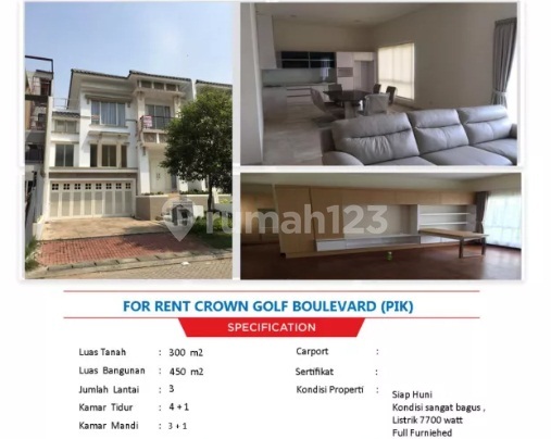 Rumah Disewakan di PIK Crown uk 300m2 Furnished 4BR Siap Huni at Jakarta Selatan
 2