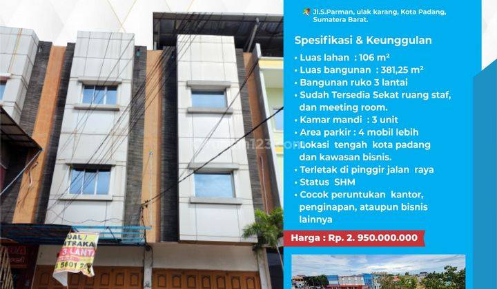 Ruko Peruntukan Kantor Dan Bisnis di Pusat Kota Padang 1
