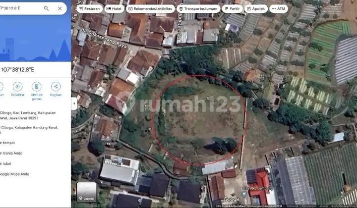 Dijual Tanah Lembang Luas Dekat dengan Pusat Hiburan/Komersial