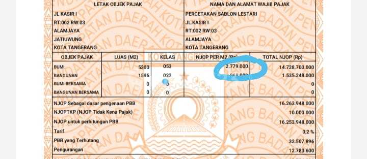 Dijual Rugi Dibawah NJOP Tanah di Cikupa Sebelah Jatake