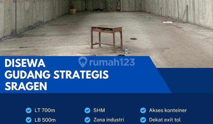 Disewakan Gudang Strategis Zona Industri 700m2 Lokasi Sragen  1