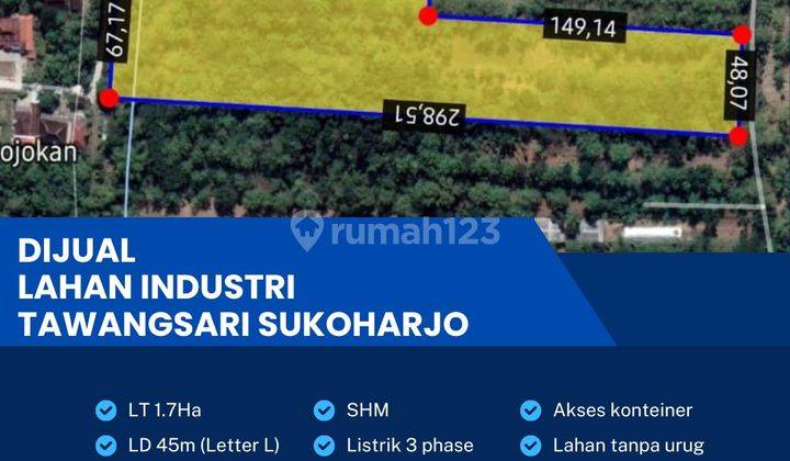 Dijual Tanah Industri Pergudangan 1,7hektar Tawangsari,sukoharjo  1