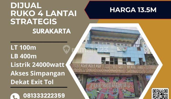 Dijual Ruko Strategis 4 Lantai Luas 100m2 Slamet Riyadi,solo 1