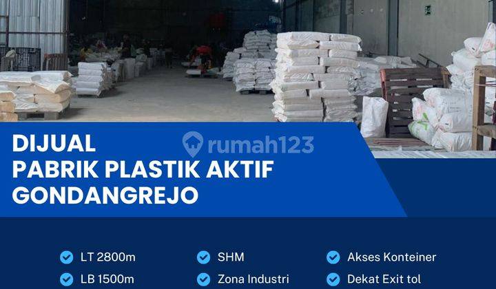 Dijual Pabrik Plastik Aktif Industri,lokasi Gondangrejo,karanganyar 2800m2,Bu  1