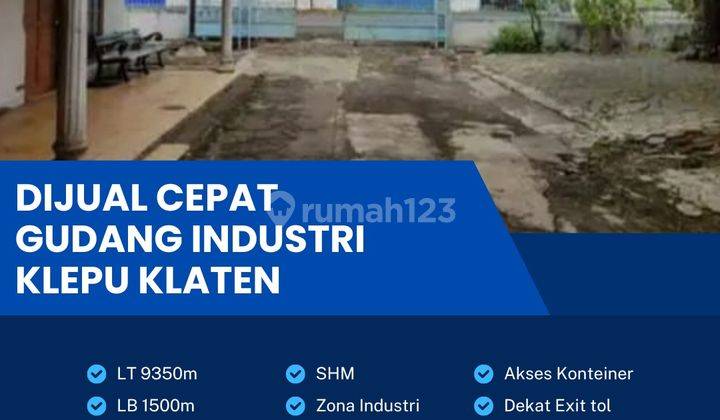 Dijual Gudang Zona Industri,lokasi Ceper,klaten,luas 9350m2,BU  1