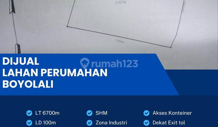 Dijual Lahan Zona Industri,lokasi Boyolali,luas 6700m2,Bu  1