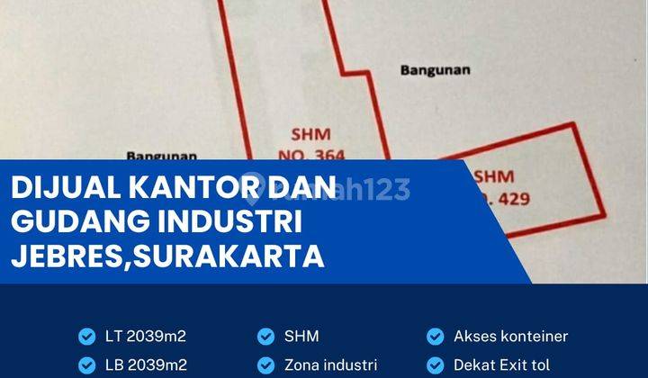 Dijual gudang plus kantor lokasi Jebres Surakarta luas 2039m 