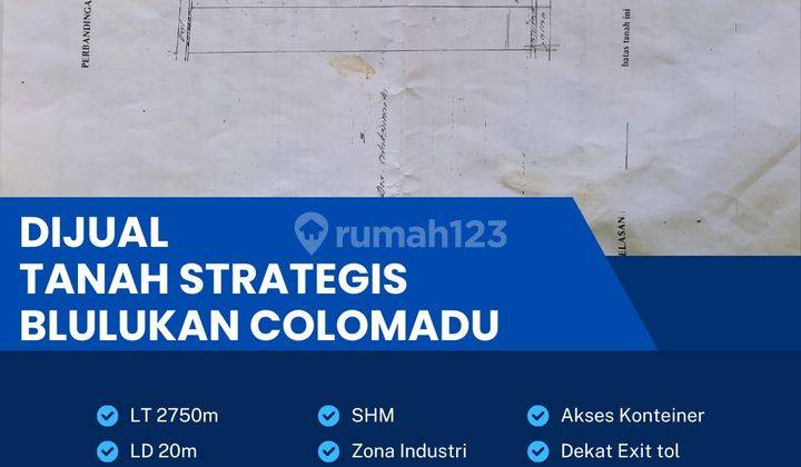 Dijual Lahan Strategis Industri,lokasi Colomadu, Karanganyar,luas 2750m2,Bu  1