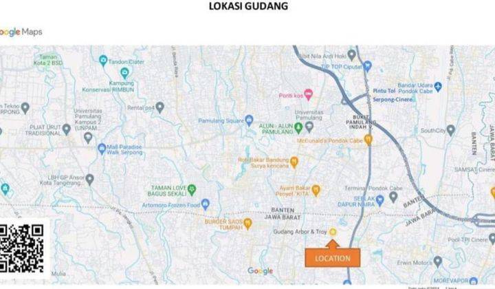 Gudang Serua Depok Luas 2000, Ada 2lt Dekat Tol, Zona Industri 2