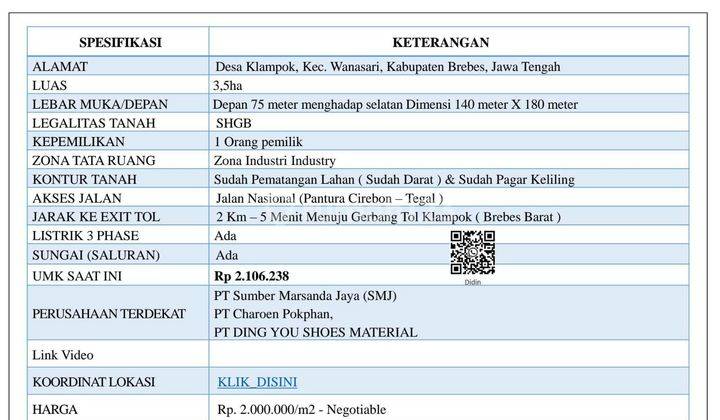 Dijual Tanah Industry Brebes Luas 3,5ha Non Lsd 2