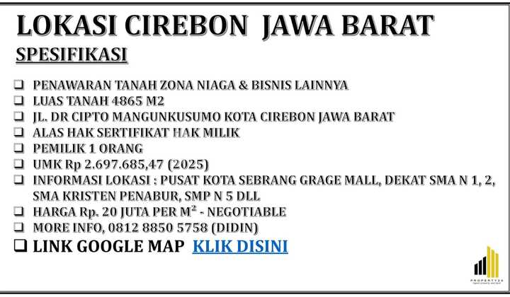 TANAH DIJUAL DI ZONA PUSAT NIAGA DAN BISNIS