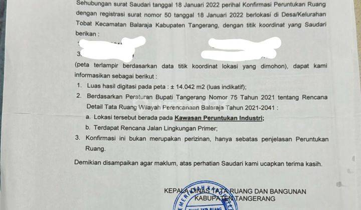 Dijual Kavling Tanah Industri 1 Hektar Di Balaraja 2