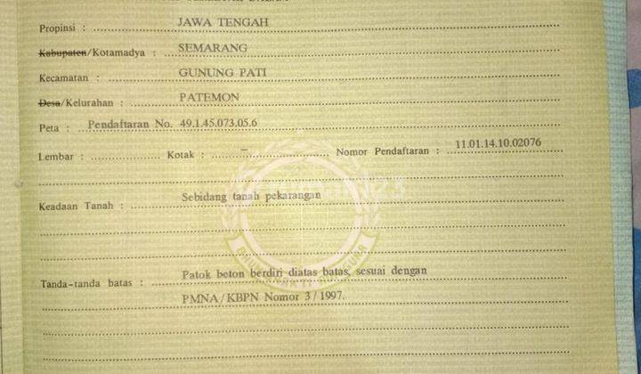 Dijual tanah Patemon, dkt Unnes Gunungpati 2