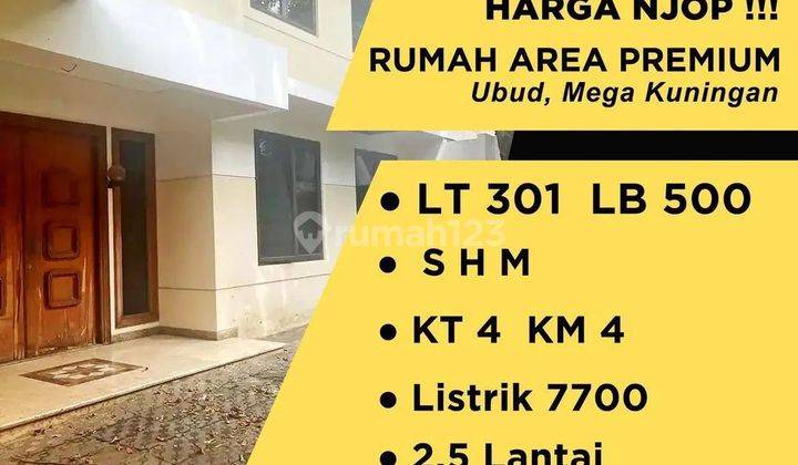 Termurahhh!!! Rumah Harga Njop Di Ubud Mega Kuningan
-Alamat Lokasi: Jl. Ubud Mega Kuningan
- Luas Tanah : 301m2
- Luas Bangunan : Sekitar 500m2
- Kamar Tidur : 4
- Kamar Mandi : 4
- Jumlah Lantai : 2 1/2
- Rumah Hadap : Selatan
- Listrik : 7700
- Carpot  1