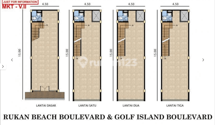 Dijual Ruko Golf Island Pik, 4 Lantai, 4,5 X 15, Kosongan Standart Developer 2