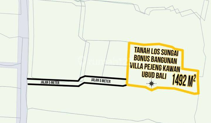 Tanah Los Sungai Bonus Bangunan Villa Pejeng Kawan Ubud Bali
 1