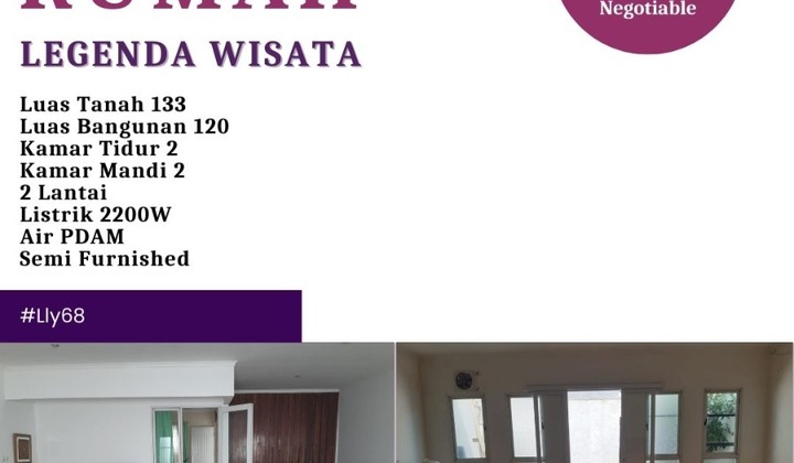 Disewakan Cepat Rumah 2 Lantai Semi Furnish Legenda Wisata Cibubur