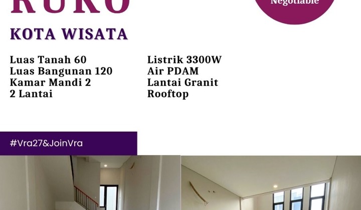 Disewakan Ruko Baru 2 Lantai Kota Wisata Cibubur 2