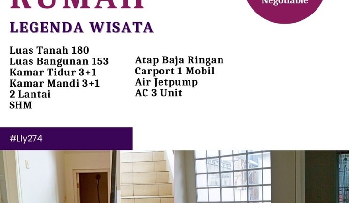 Dijual Cepat Rumah Luas 2 Lantai Legenda Wisata Cibubur 2