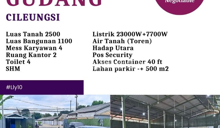 For Rent Spacious Warehouse Ready to Use Cileungsi Bogor Regency