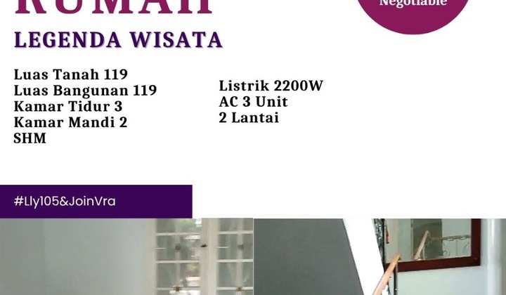 Disewakan Rumah 2 Lantai Legenda Wisata Cibubur 2