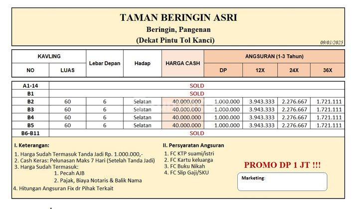 Tanah Kavling 40 Jt Free Biaya AJB; Dekat SDN 2 Beringin 2