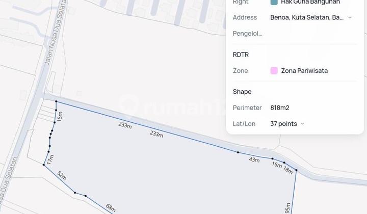For sale land in a strategic location, 70 meters from Sunset Road. 2 minutes to Trans Studio Mall.