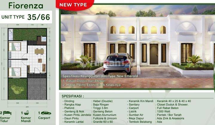 Rumah Mewah 1 lantai Fasad modern Classic cicilan 63rb /hari 2