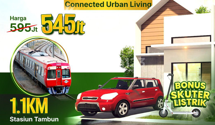 Rumah Townhouse 600 Juta SHM Dekat Stasiun KRL Tambun Selatan