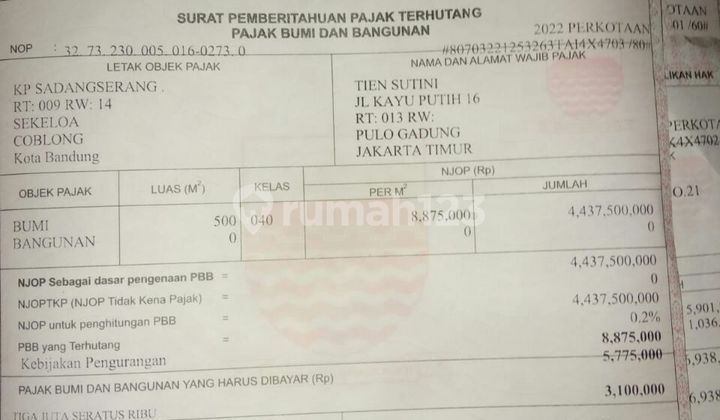 Tanah murah dibawah njop Sayap Tubagus Ismail kota Bandung