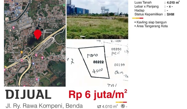 For Sale Land 4010 M2 Rawa Company Street, Benda, West Jakarta