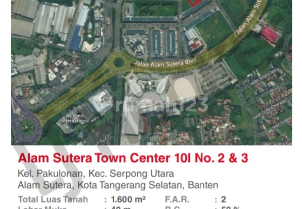 Dijual Kavling Commersil 1600 M2 Alam Sutera Town Center Tangerang 