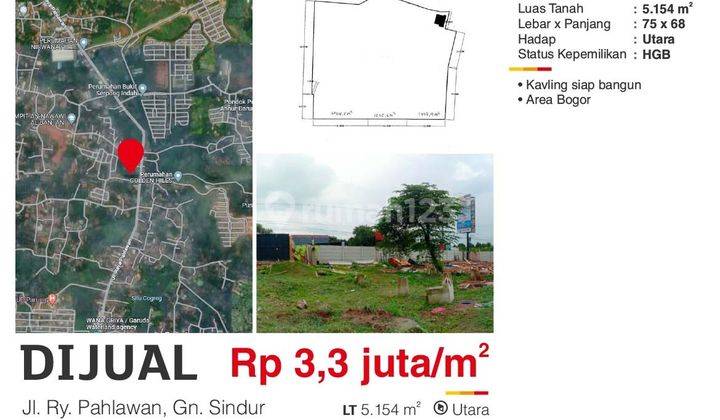 Dijual Tanah 5154 M2 Jl Raya Pahlawan Gunung Sindur Status HGB 1