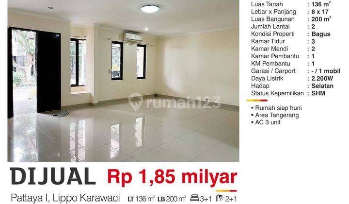 Dijual Rumah 2 Lantai Pattaya 1 Lippo Karawaci Tangerang Bagus Siap Huni Semi Furnished  2