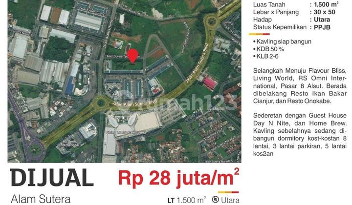 Dijual Kavling Commersil 1500m2 Astc Alam Sutera Tangerang Dekat Kopi Nako, Vilo Gelato, Home Brew Dst