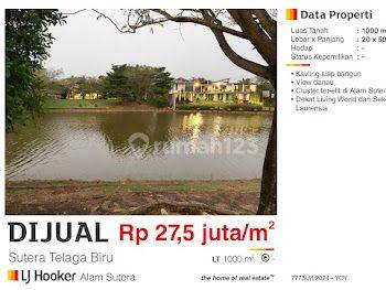 Dijual Tanah Sutra Telaga Biru Alam Sutera Tangerang Selatan Siap Bangun Lokasi Bagus View Danau 1