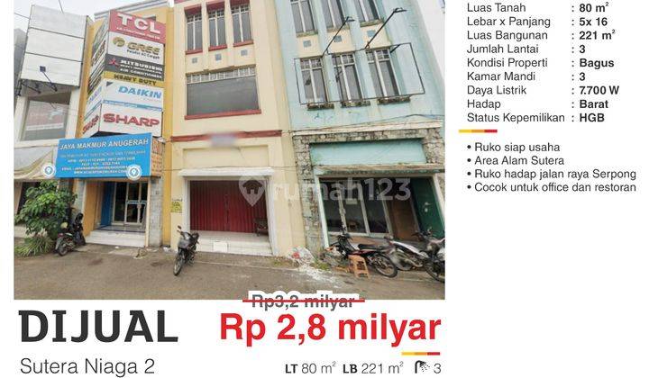 Dijual Murah Ruko 3 Lantai Sutera Niaga 2 Alam Sutera Tangerang , Hgb, Bagus Siap Usaha  1