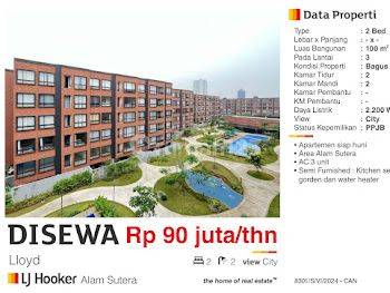 Di Sewa Aprtemen 2 BR The Lloyd Alam Sutera Bagus Siap Huni  1