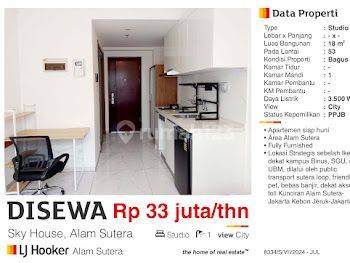 Di Sewa Apartemen Sky House Alam Sutera Tangerang Bagus Fully Furnished Siap Huni Dekat Mall Aeon , Ikea, Dan Campus  1