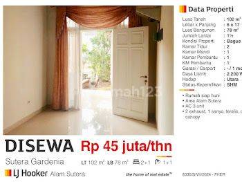 Disewa Rumah 1,5 Lantai Sutera Gardenia Alam Sutera Bagus Siap Huni Semi Furnished  2